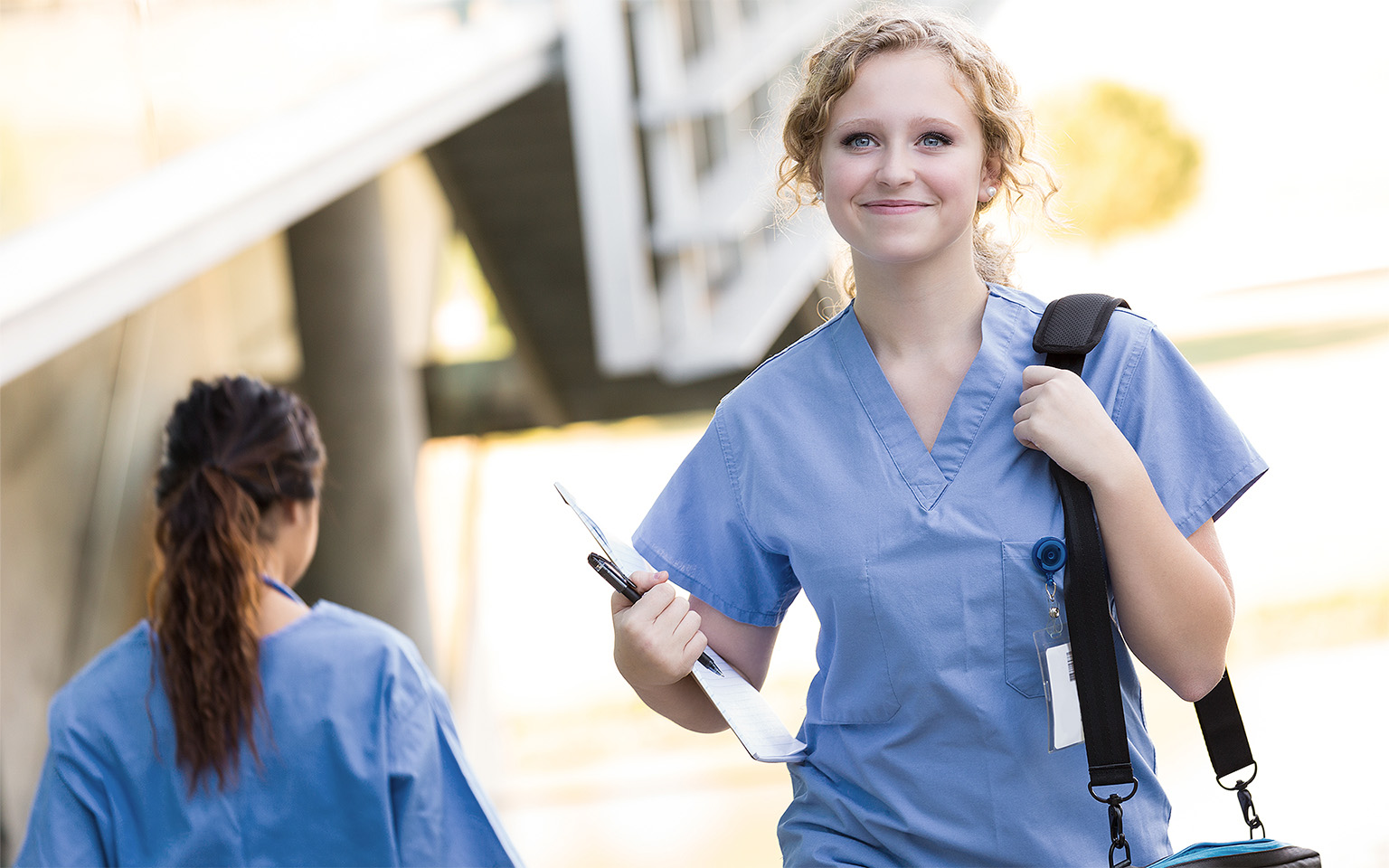 Medical students walking on campus
