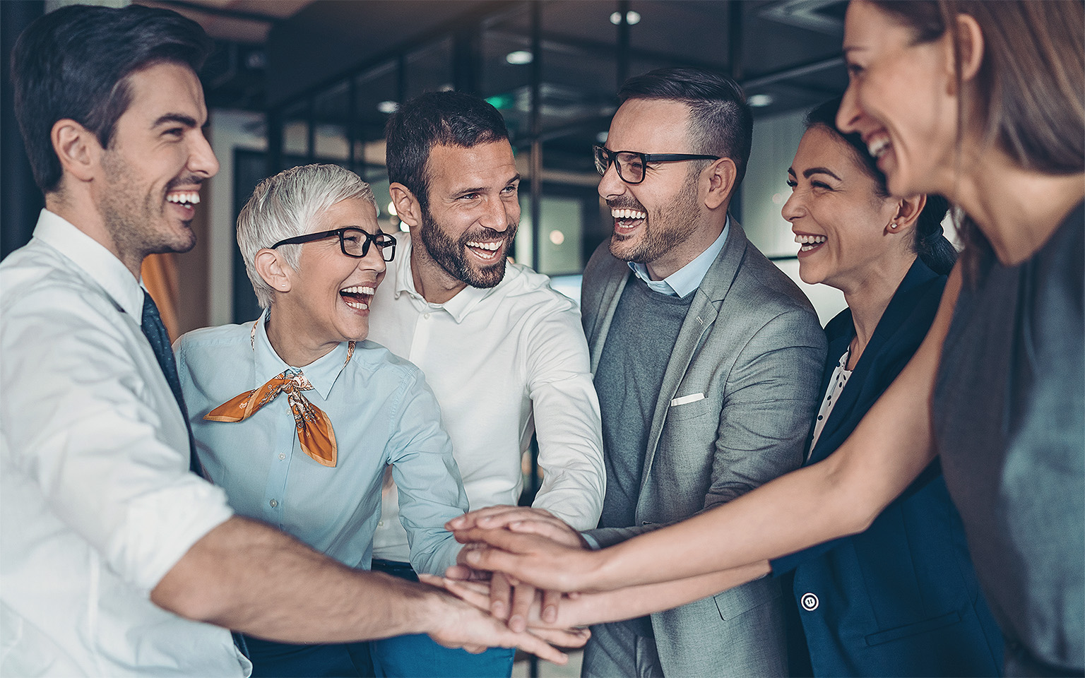 Business team with stacked hands