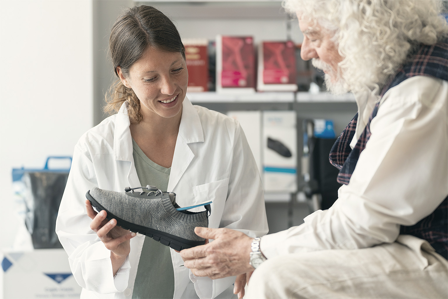 Patient trying orthopedic boot